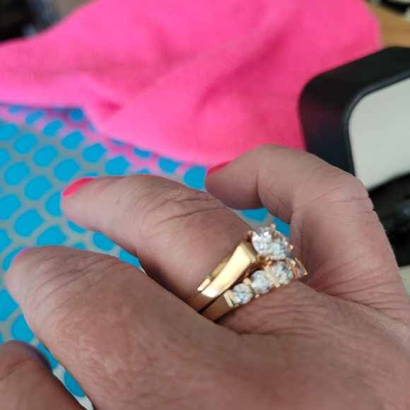 Bridal set 14k solid gold diamonique rings Nwot - Picture 11 of 17